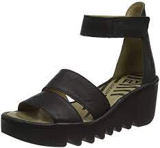 Fly London BONO wedge sandals with ankle strap BLACK