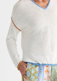 Drawstring V neck top