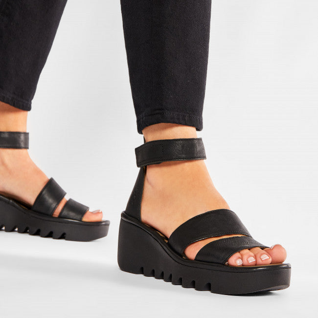 Fly london black wedge sandals online