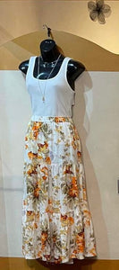 Corfu print linen midi skirt
