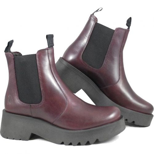 Fly London Medi pull on leather ankle boots BERRY