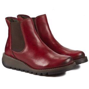 Fly London SALV Pull on leather ankle boot RED