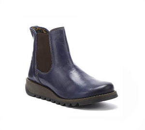 Fly London SALV Pull on leather ankle boot NAVY were $269